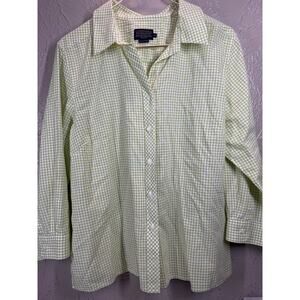 Pendleton Bright Green White Gingham Shirt Blouse Women's Cotton Shirt Size XL